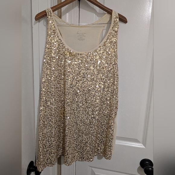 Lane Bryant Plus Size Sequin Cream Top - Picture 1 of 2